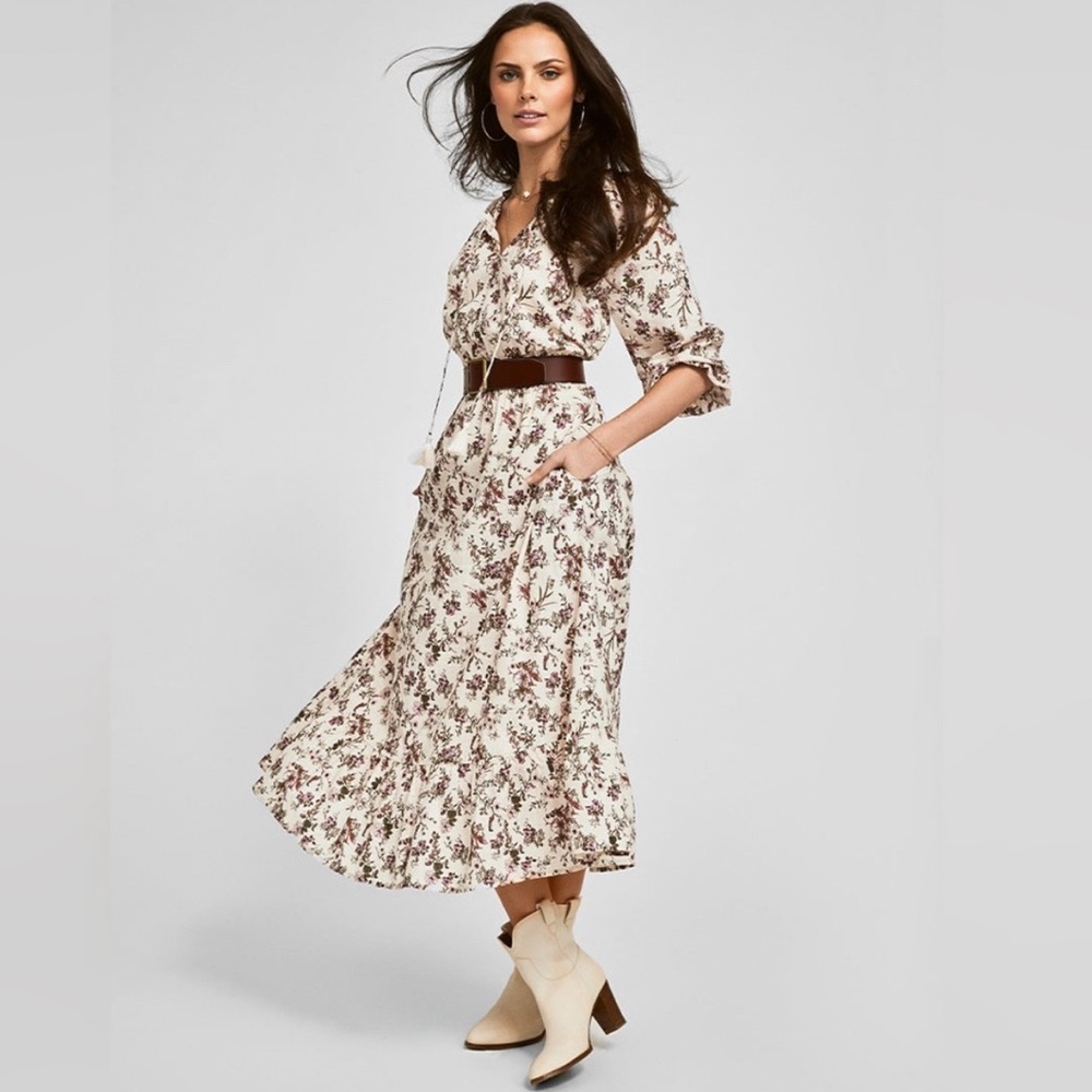 Frye & Co. Autumn Bouquet-Cream Pink Combo Maxi Dress
